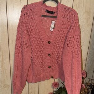 New York & Company Pink Knit Cardigan